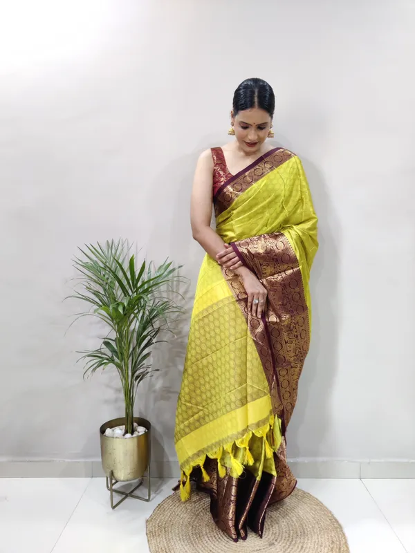 Lemon_Brown_Aquiliq_Woven_Bollywood_Cotton_Silk_Saree_For_Women