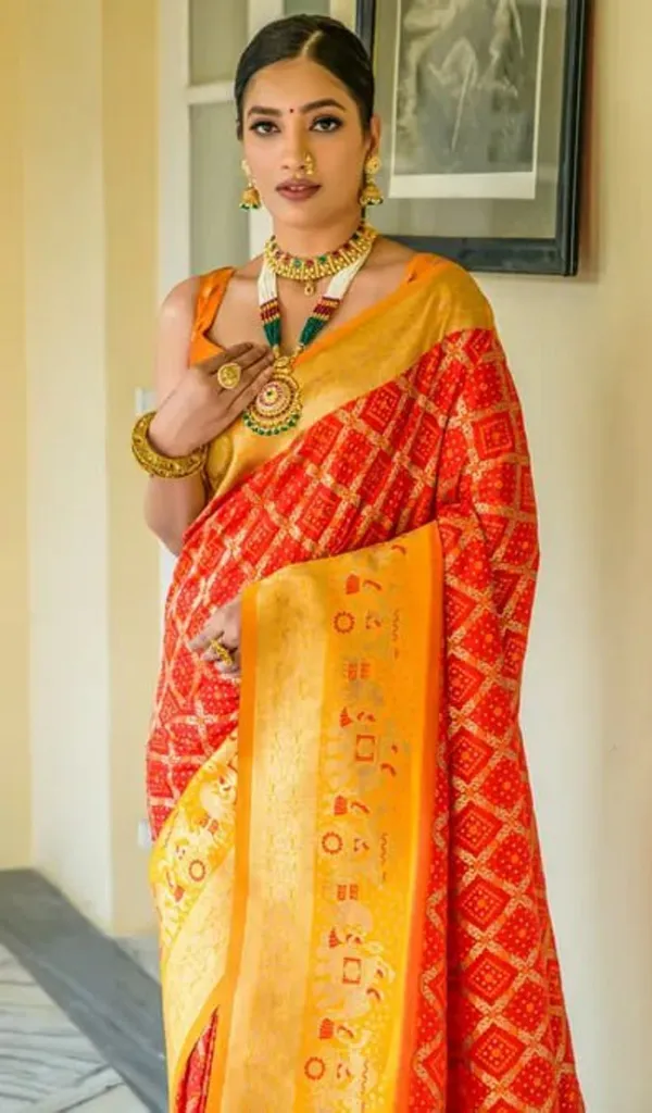 Red_Yellow_Darbari_Patola_Silk_Saree_For_Women
