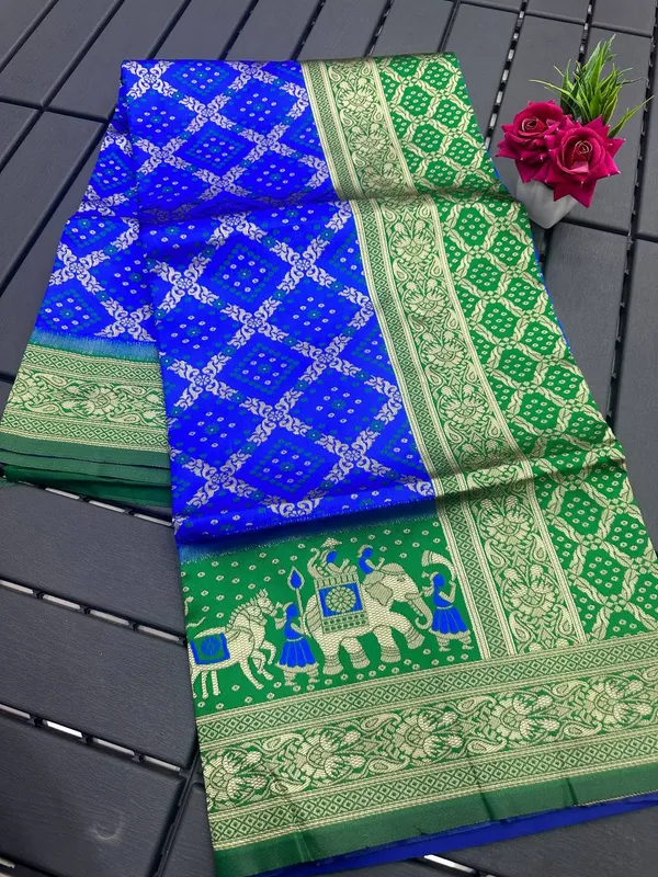 Royal_Blue_Green_Darbari_Patola_Silk_Saree_For_Women