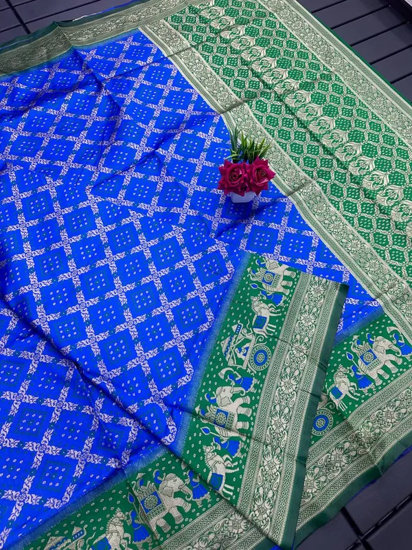 Royal_Blue_Green_Darbari_Patola_Silk_Saree_For_Women
