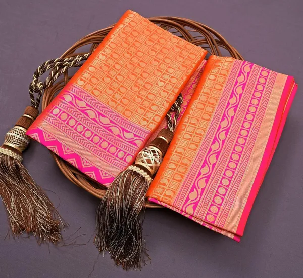Orange_Pure_Kanjivaram_Silk_Saree_With_Brocade_Blouse_For_Women