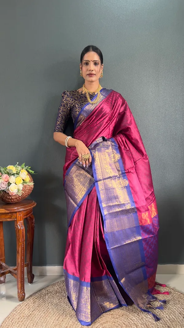 Pink_Blue_Ready_To_Wear_Banarasi_Silk_Saree_With_Border_For_Women