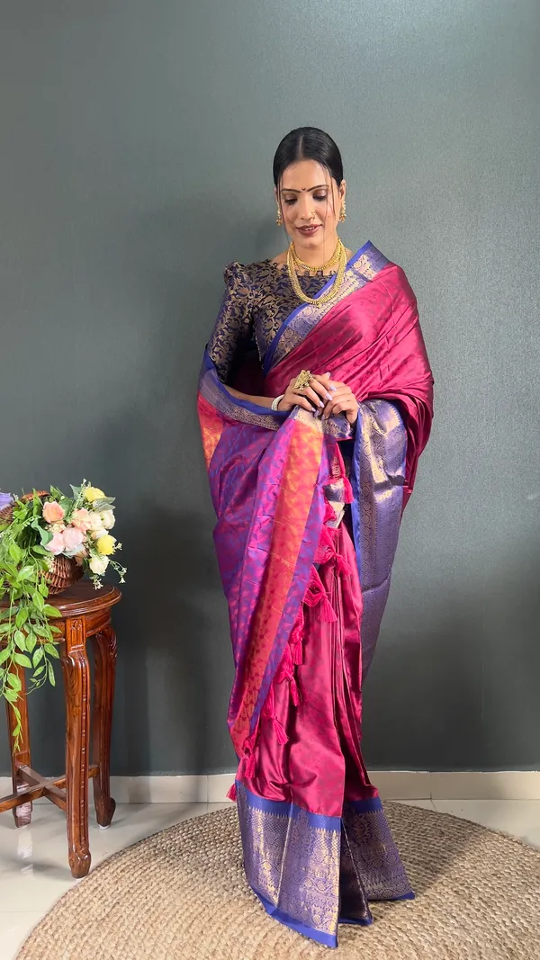 Pink_Blue_Ready_To_Wear_Banarasi_Silk_Saree_With_Border_For_Women