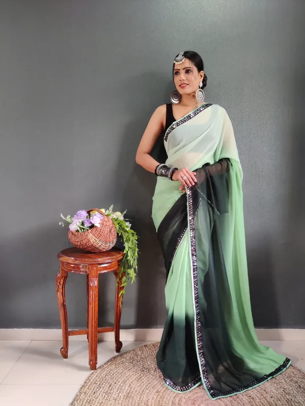Green_Pure_Georgette_Two_Shad_Saree_With_Lace_Border_For_Women