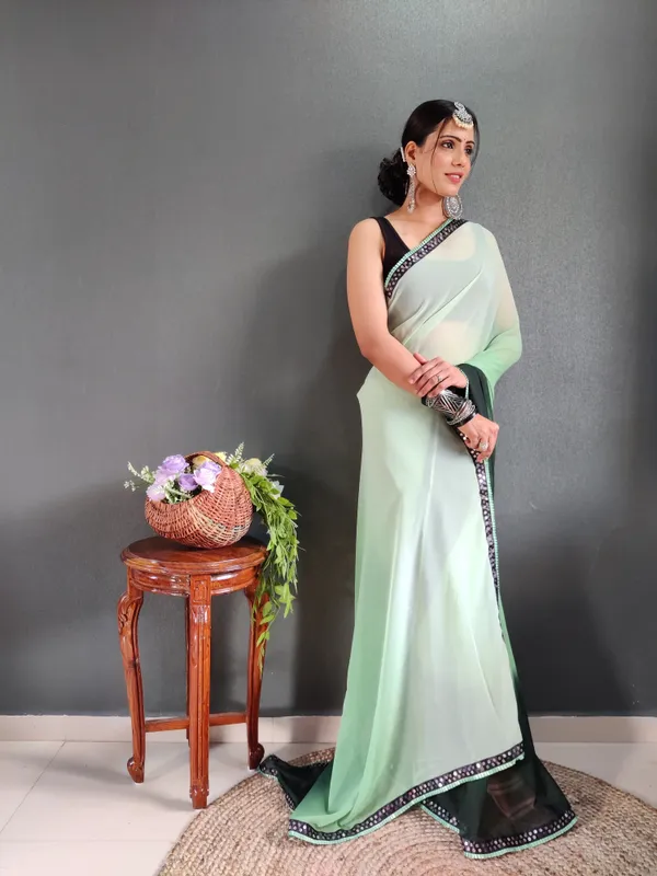 Green_Pure_Georgette_Two_Shad_Saree_With_Lace_Border_For_Women