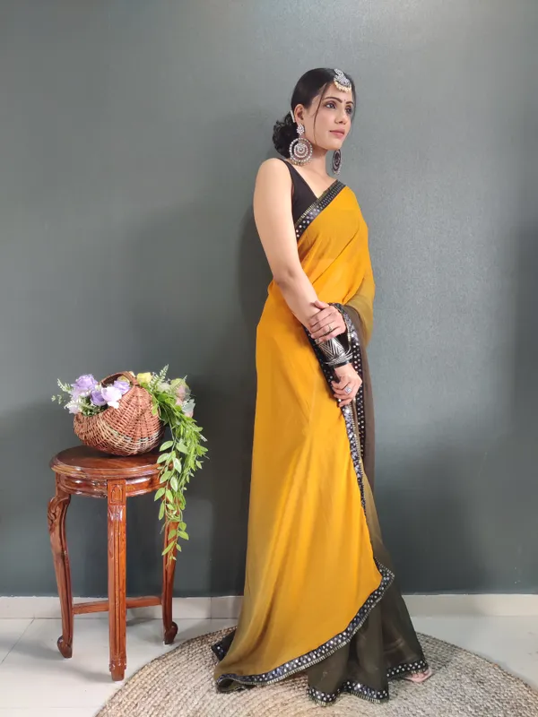 Mehendi_Pure_Georgette_Two_Shad_Saree_With_Lace_Border_For_Women