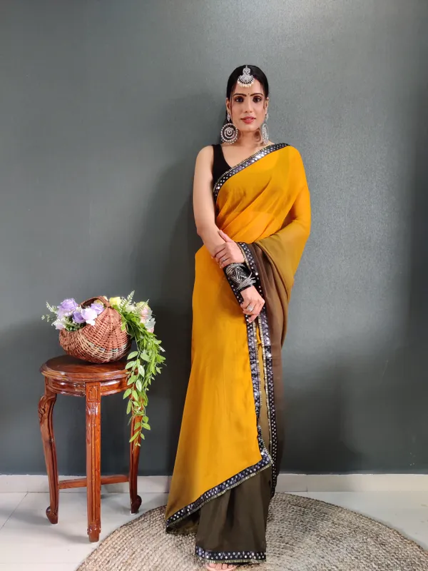 Mehendi_Pure_Georgette_Two_Shad_Saree_With_Lace_Border_For_Women