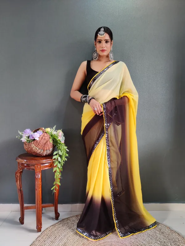 Yellow_Pure_Georgette_Two_Shad_Saree_With_Lace_Border_For_Women