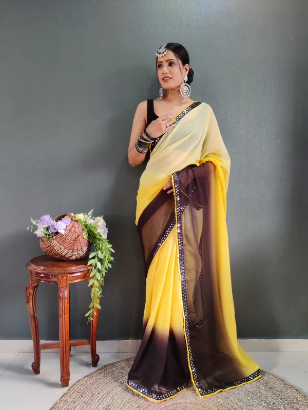 Yellow_Pure_Georgette_Two_Shad_Saree_With_Lace_Border_For_Women