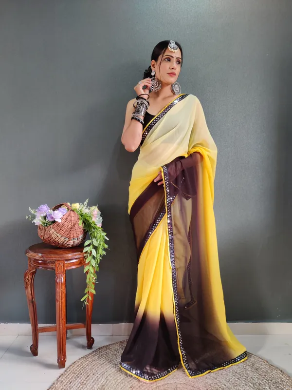 Yellow_Pure_Georgette_Two_Shad_Saree_With_Lace_Border_For_Women