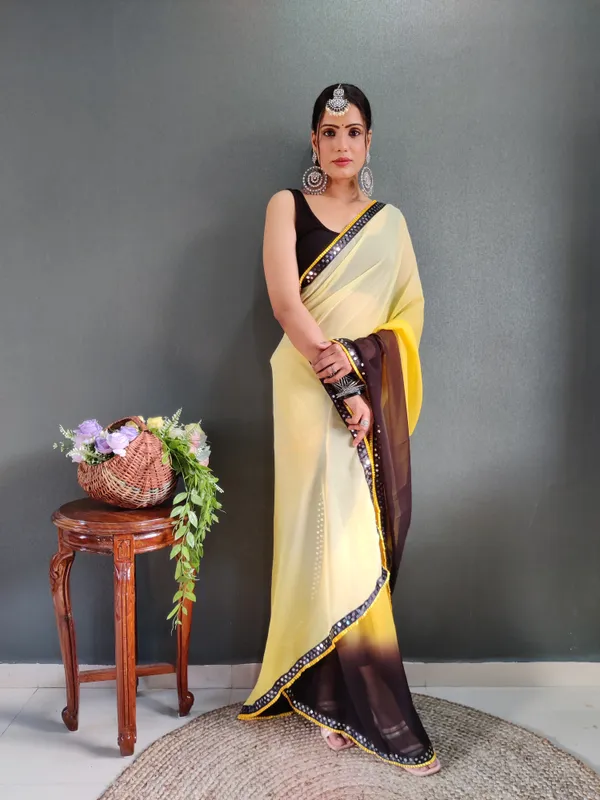 Yellow_Pure_Georgette_Two_Shad_Saree_With_Lace_Border_For_Women