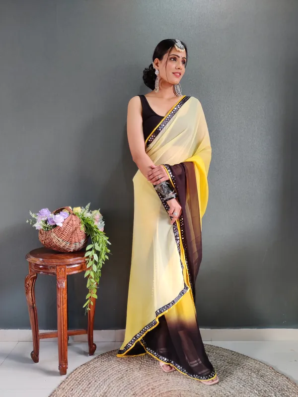 Yellow_Pure_Georgette_Two_Shad_Saree_With_Lace_Border_For_Women
