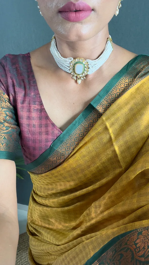 Yellow_Green_Ready_To_Wear_Pure_Kanchipuram_Silk_Saree_With_Blouse_Piece_For_Women