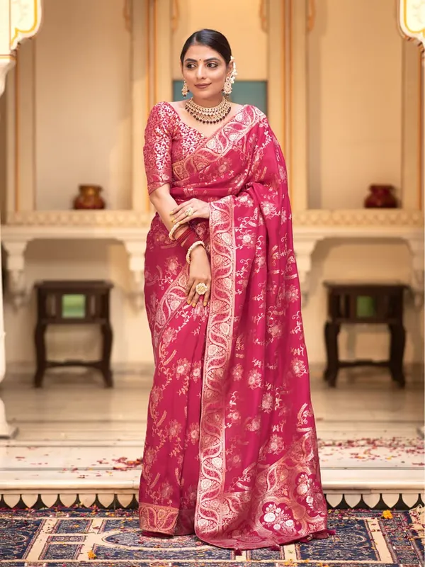 Rani_Pink_Pure_Kanjivaram_Silk_Saree_With_Brocade_Blouse_For_Women
