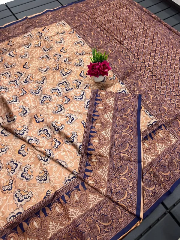 Peach_Blue_Pure_Kanjivaram_Silk_Saree_With_Brocade_Blouse_For_Women