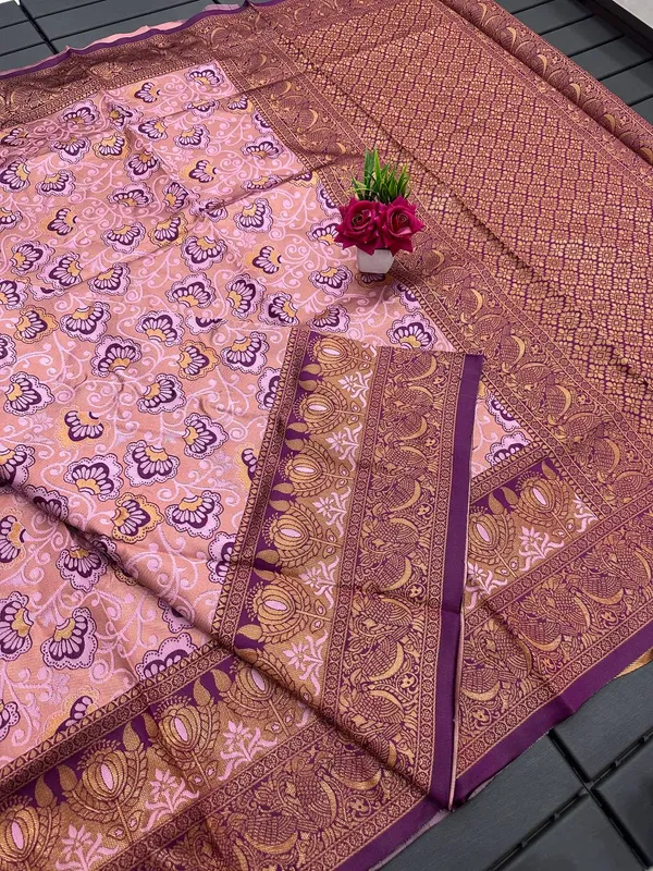 Pink_Pure_Kanjivaram_Silk_Saree_With_Brocade_Blouse_For_Women