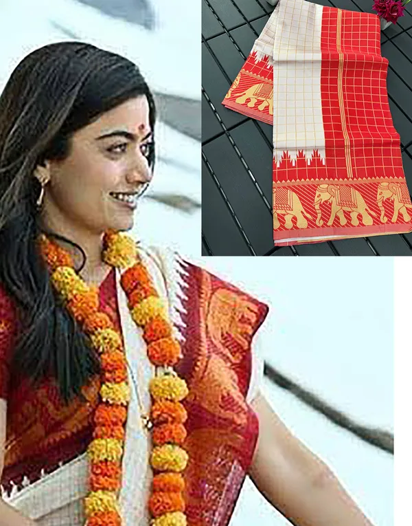 White_Red_Pure_Kanjivaram_Silk_Saree_With_Brocade_Blouse_For_Women