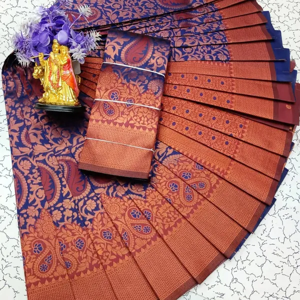 Navy_Red_Pure_Kanjivaram_Silk_Saree_With_Brocade_Blouse_For_Women