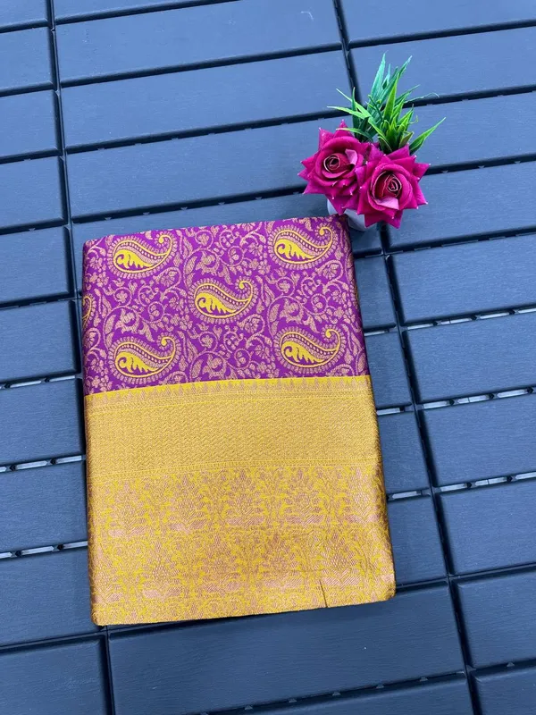 Yellow_Pure_Kanjivaram_Silk_Saree_With_Brocade_Blouse_For_Women