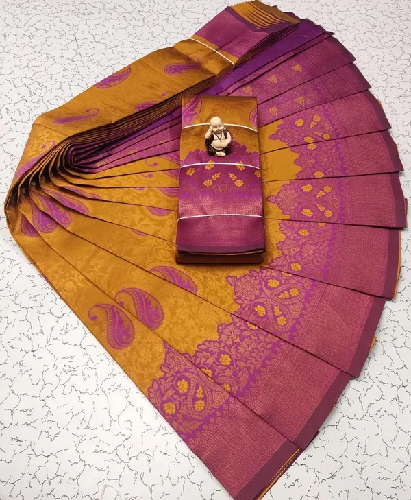 Yellow_Pink_Pure_Kanjivaram_Silk_Saree_With_Brocade_Blouse_For_Women