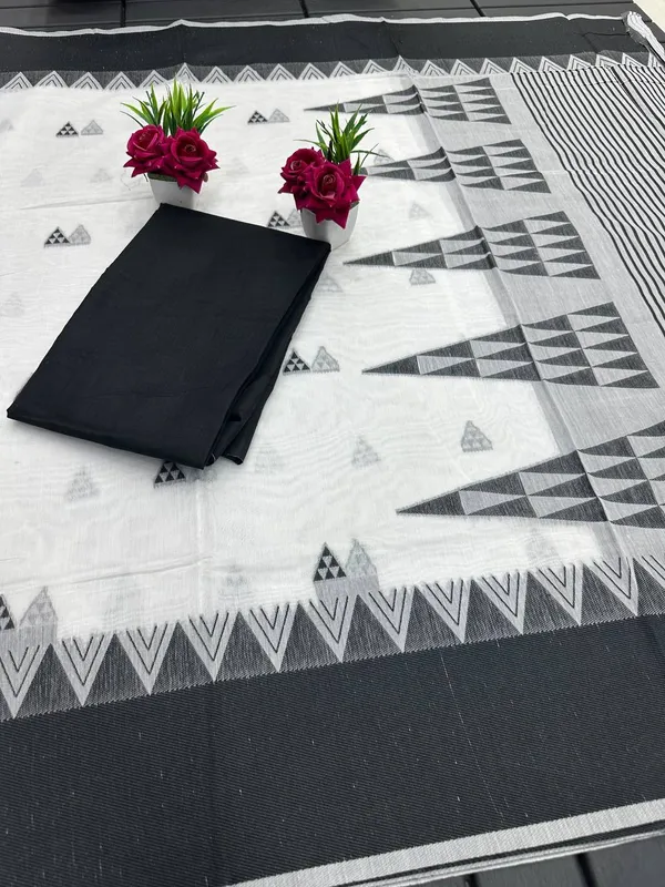 White_Black_Chanderi_Kanjivaram_Saree_For_Women