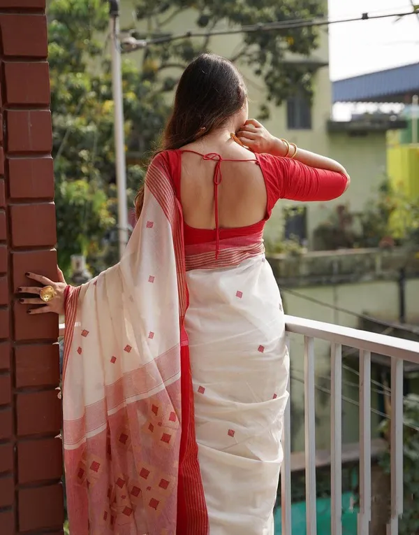 White_Red_Chanderi_Kanjivaram_Saree_For_Women