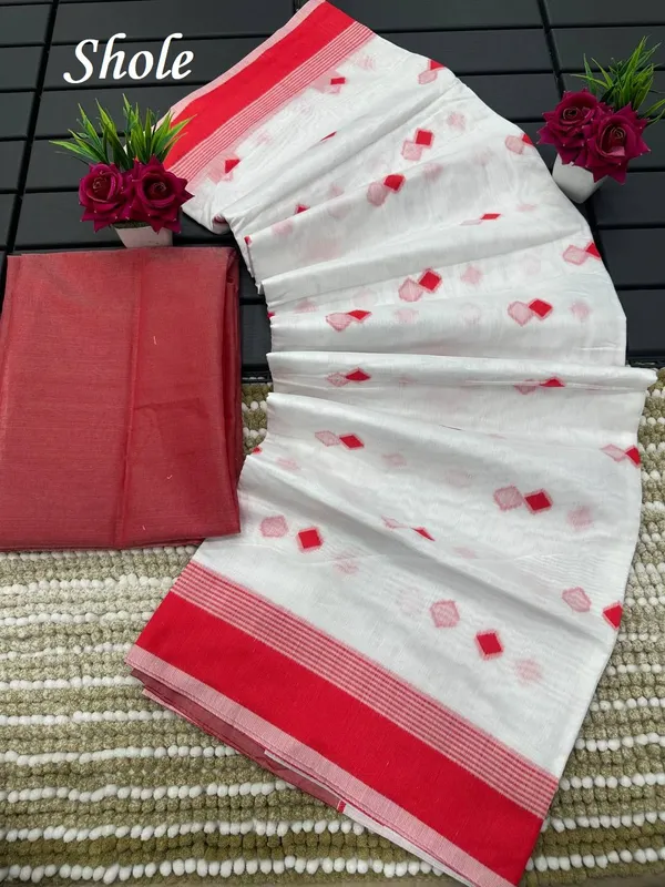 White_Red_Chanderi_Kanjivaram_Saree_For_Women