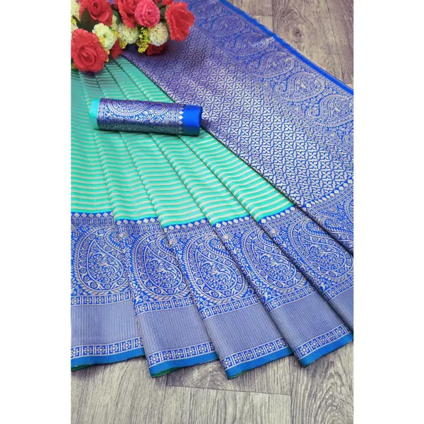 Sky_Pure_Kanjivaram_Silk_Saree_With_Brocade_Blouse_For_Women
