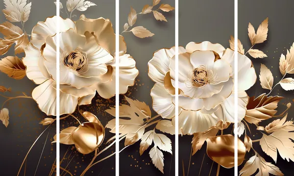 KYARA_ARTS-golden_Flower_European_Style_painting_with_frame_Big_Size_(30x48)_Wall_Art_for_living_room,Bedroom,Drawing_room,Hotels-Wooden_Framed-Digital_Painting