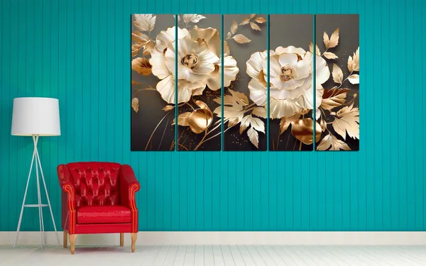 KYARA_ARTS-golden_Flower_European_Style_painting_with_frame_Big_Size_(30x48)_Wall_Art_for_living_room,Bedroom,Drawing_room,Hotels-Wooden_Framed-Digital_Painting