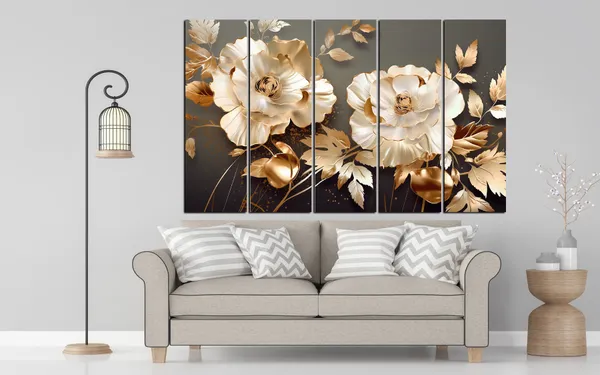 KYARA_ARTS-golden_Flower_European_Style_painting_with_frame_Big_Size_(30x48)_Wall_Art_for_living_room,Bedroom,Drawing_room,Hotels-Wooden_Framed-Digital_Painting