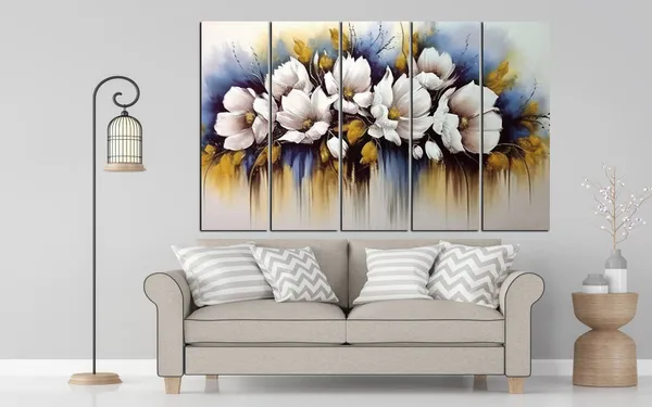 KYARA_ARTS-White_Flower_water_Colour_Art_Style_painting_with_frame_Big_Size_(30x48)_Wall_Art_for_living_room,Bedroom,Drawing_room,Hotels-Wooden_Framed-Digital_Painting