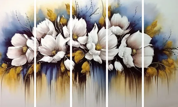 KYARA_ARTS-White_Flower_water_Colour_Art_Style_painting_with_frame_Big_Size_(30x48)_Wall_Art_for_living_room,Bedroom,Drawing_room,Hotels-Wooden_Framed-Digital_Painting