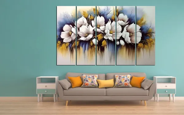 KYARA_ARTS-White_Flower_water_Colour_Art_Style_painting_with_frame_Big_Size_(30x48)_Wall_Art_for_living_room,Bedroom,Drawing_room,Hotels-Wooden_Framed-Digital_Painting