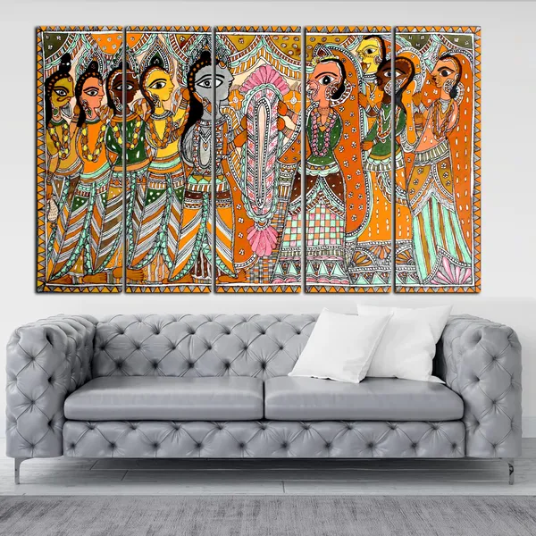KYARA_ARTS-Premium_madhubani_art_painting_with_frame_Big_Size_(30inchx48inch)_Wall_Art_for_living_room,Bedroom,Drawing_room,Hotels-Wooden_Framed-Digital_Painting
