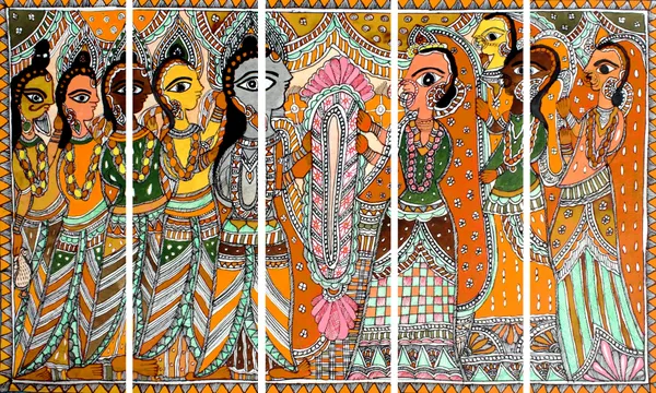 KYARA_ARTS-Premium_madhubani_art_painting_with_frame_Big_Size_(30inchx48inch)_Wall_Art_for_living_room,Bedroom,Drawing_room,Hotels-Wooden_Framed-Digital_Painting