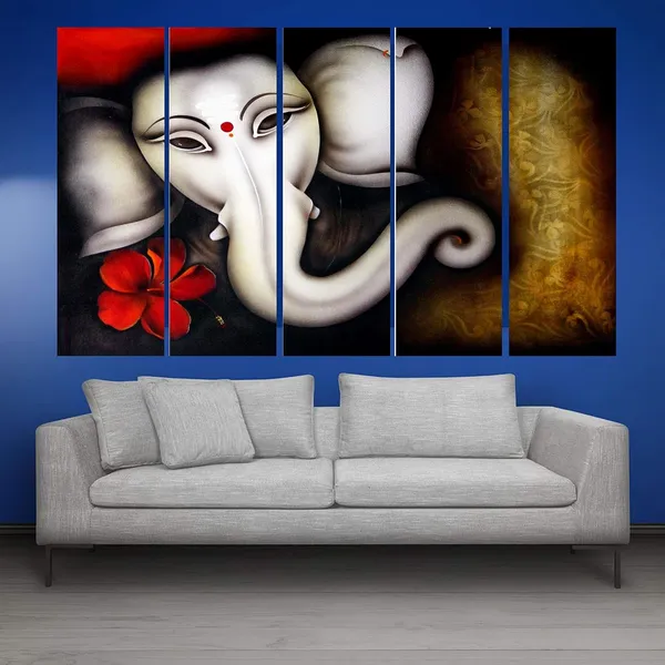 7mm_Hard_MDF_Board_Painting_Ready_to_Hang-beautiful_Ganesha_in_Modern_Art_Texture_Print_Digital_Wall_Painting___5_Pcs148cm_X_76cm