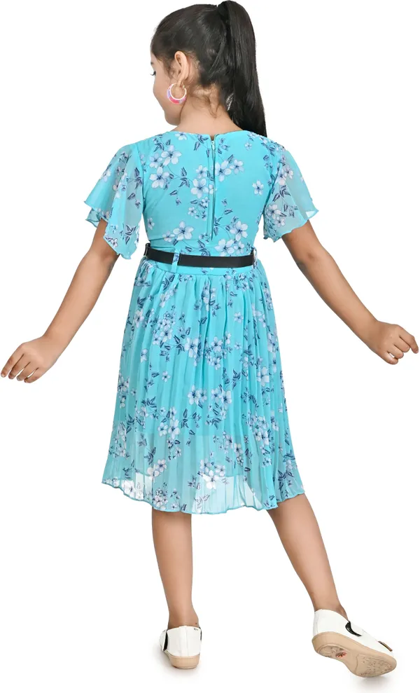Blue_Short_Sleeve_Girls_Midi/Knee_Length_Casual_Dress_(Blue,_Half_Sleeve)