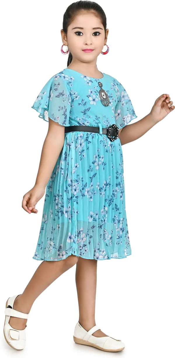 Blue_Short_Sleeve_Girls_Midi/Knee_Length_Casual_Dress_(Blue,_Half_Sleeve)