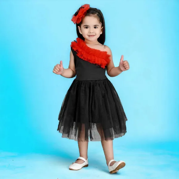 Black_Fashion_Sleeve_Girls_Midi/Knee_Length_Party_Dress_(Black,_Fashion_Sleeve)