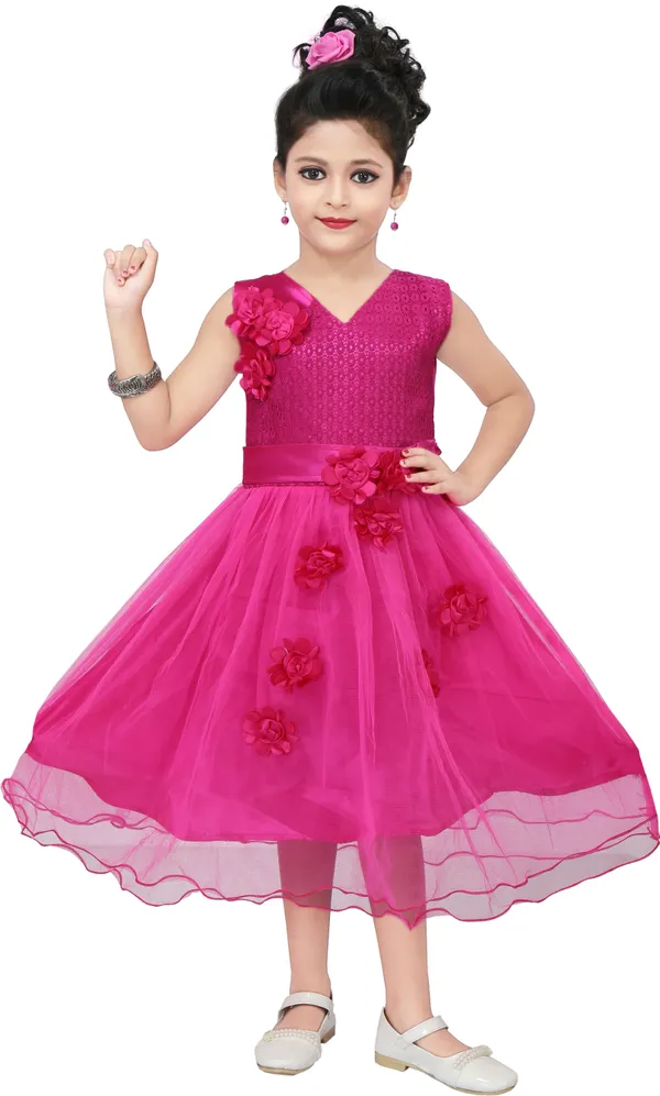 Pink_Sleeveless_Girls_Midi/Knee_Length_Casual_Dress_(Pink,_Sleeveless)