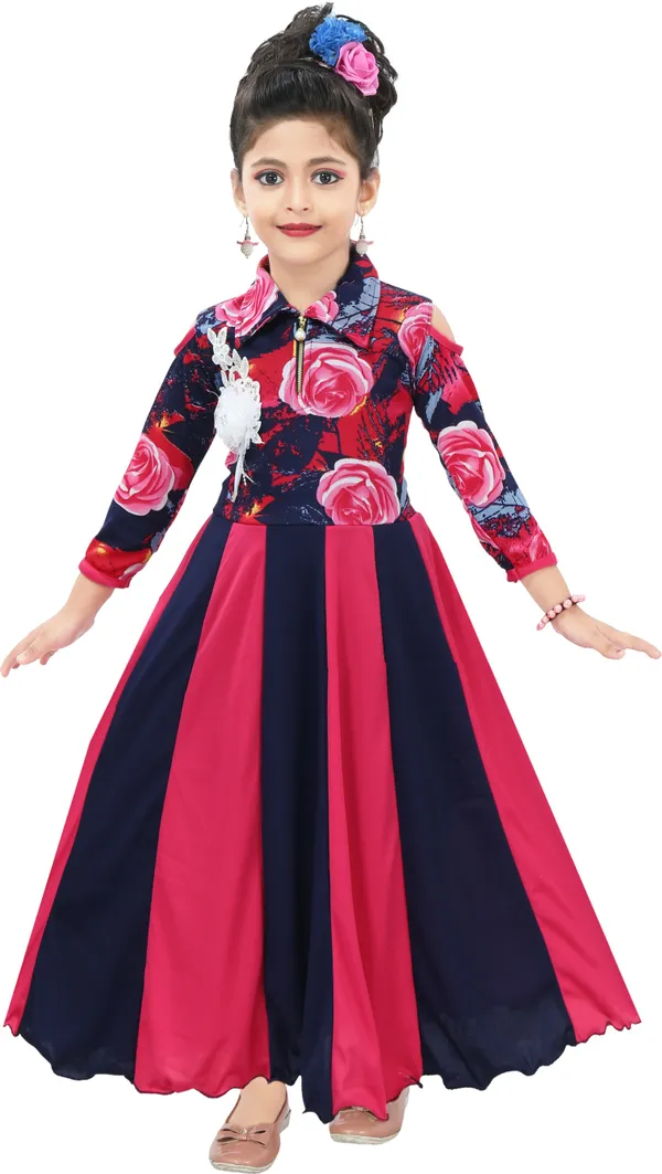 Pink_3/4_Sleeve_Girls_Maxi/Full_Length_Casual_Dress_(Pink,_3/4_Sleeve)