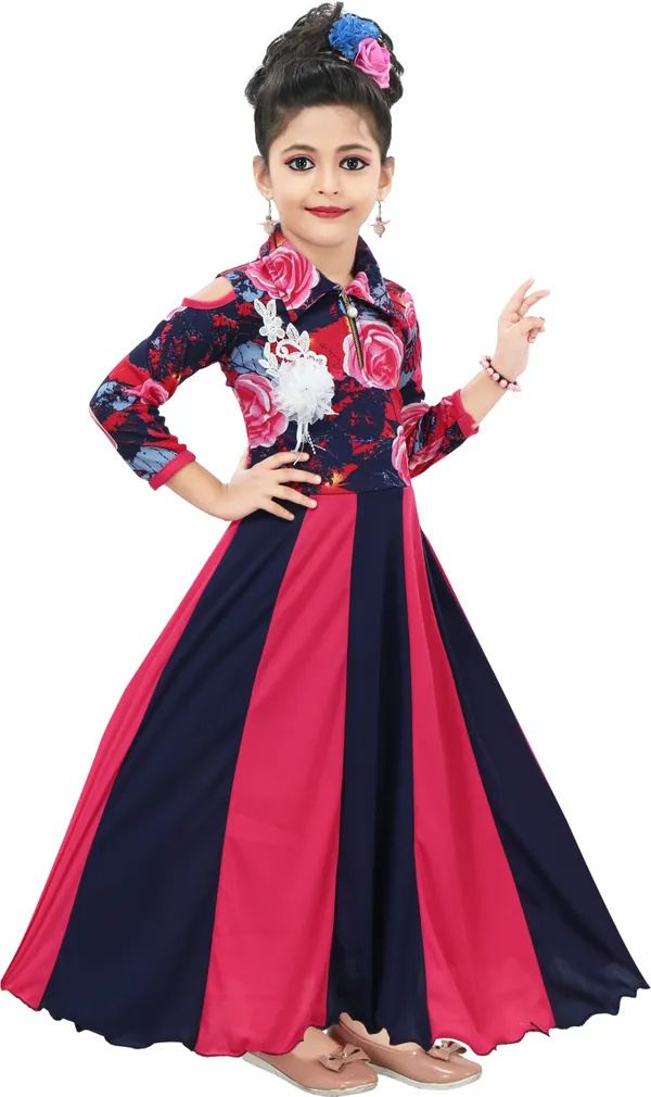 Pink_3/4_Sleeve_Girls_Maxi/Full_Length_Casual_Dress_(Pink,_3/4_Sleeve)