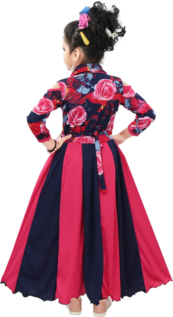 Pink_3/4_Sleeve_Girls_Maxi/Full_Length_Casual_Dress_(Pink,_3/4_Sleeve)