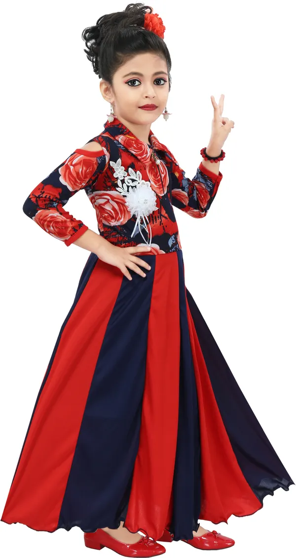 Red_3/4_Sleeve_Girls_Maxi/Full_Length_Casual_Dress_(Red,_3/4_Sleeve)