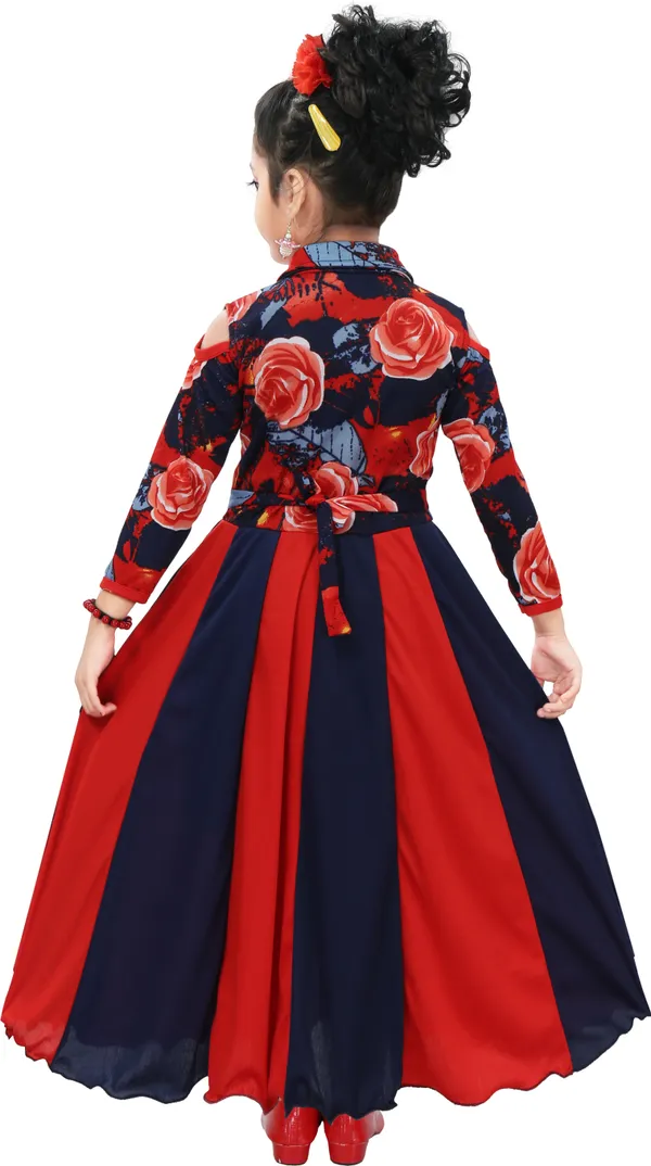 Red_3/4_Sleeve_Girls_Maxi/Full_Length_Casual_Dress_(Red,_3/4_Sleeve)