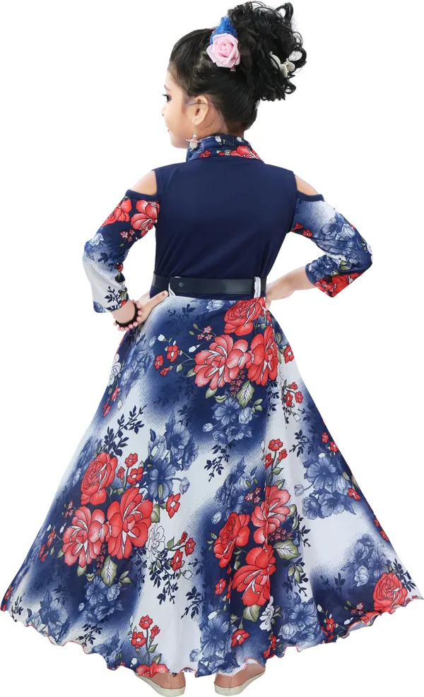 Dark_Blue_3/4_Sleeve_Girls_Maxi/Full_Length_Casual_Dress_(Dark_Blue,_3/4_Sleeve)