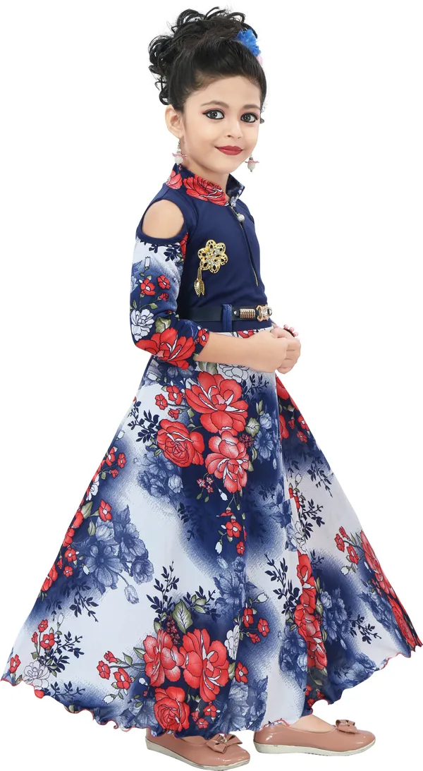 Dark_Blue_3/4_Sleeve_Girls_Maxi/Full_Length_Casual_Dress_(Dark_Blue,_3/4_Sleeve)