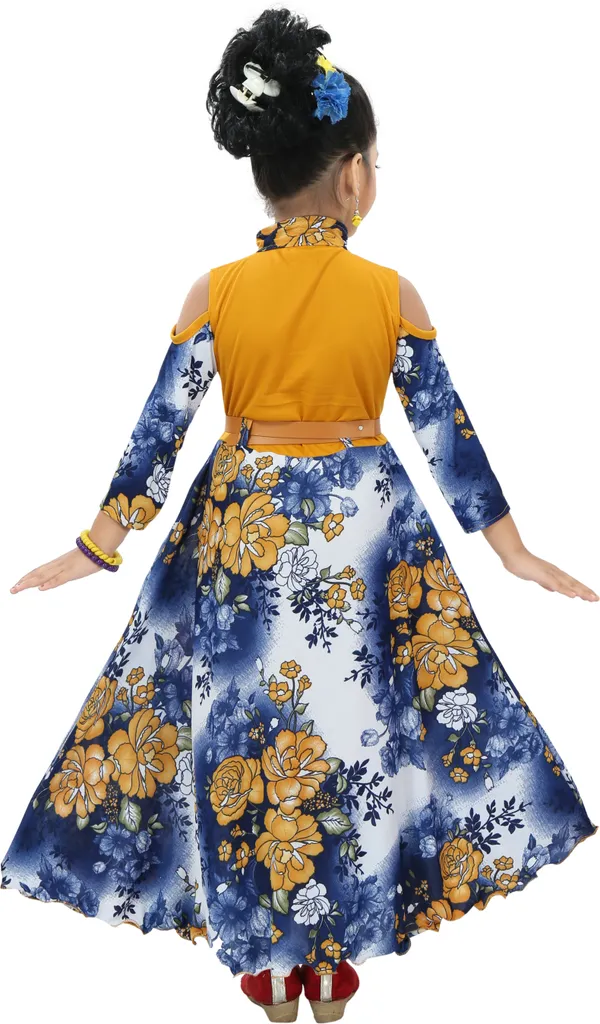 Yellow_3/4_Sleeve_Girls_Maxi/Full_Length_Casual_Dress_(Yellow,_3/4_Sleeve)