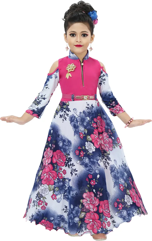 Pink_3/4_Sleeve_Girls_Maxi/Full_Length_Casual_Dress_(Pink,_3/4_Sleeve)